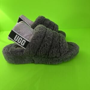 UGG Fluff Yeah Slide Slippers Sandals Shoes Womens Size 8 Gray Charcoal 1095119